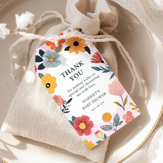 Modern Floral Girl Baby Shower Favor ギフトタグ