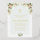 Modern floral gold text first communion 箔招待状 (正面)