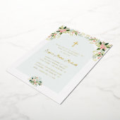 Modern floral gold text first communion 箔招待状 (回転した状態)