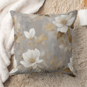 Modern Floral Gray White Gold Print クッション (ブランケット)