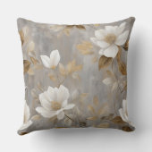 Modern Floral Gray White Gold Print クッション (裏面)