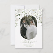 Modern Floral Greenery Wedding Photo サンキューカード (正面)