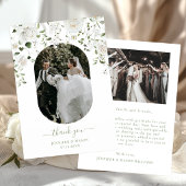 Modern Floral Greenery Wedding Photo サンキューカード