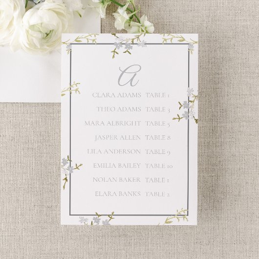 Modern Floral Grey Wedding Seating Chart テーブルナンバー