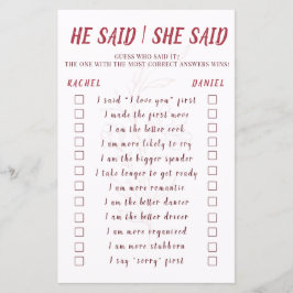 Modern Floral He Said She Said Bridal Shower Game