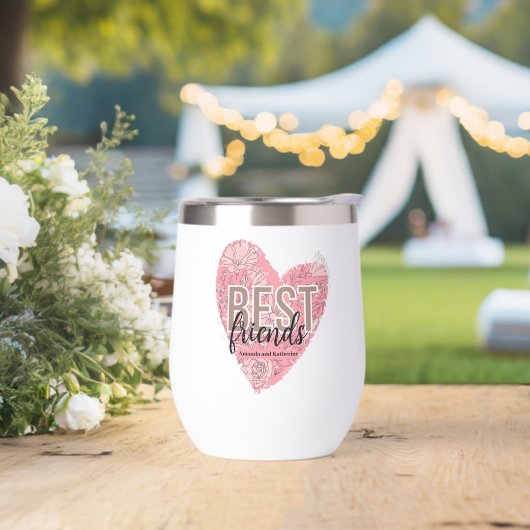Modern Floral Heart Thermal Wine Tumbler (ウェディング)