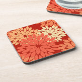 Modern Floral Kimono Print, Mandarin Orange  コースター (左側)