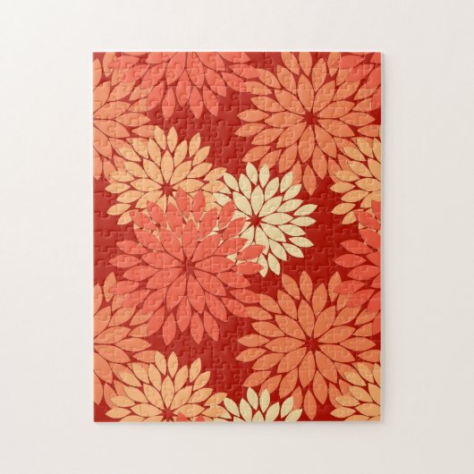 Modern Floral Kimono Print, Mandarin Orange ジグソーパズル (縦)