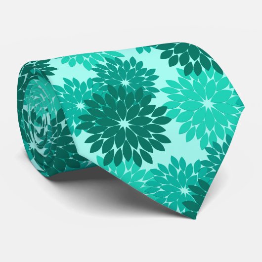 Modern Floral Kimono Print, Turquoise, Teal & Aqua ネクタイ (ロール)