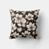 Modern Floral Magnolia Flowers on Black クッション (裏面)
