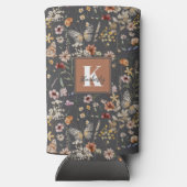 Modern Floral Monogram Name スリム缶クーラー (裏面)