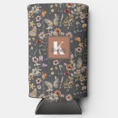 Modern Floral Monogram Name スリム缶クーラー (正面)