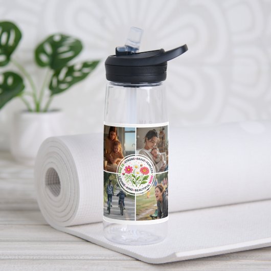 Modern Floral Multi-Photo Custom Mother's Day  ウォーターボトル (ヨガ (回転後))