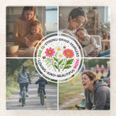 Modern Floral Multi-Photo Custom Mother's Day ガラスコースター (正面)