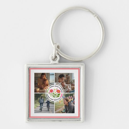 Modern Floral Multi-Photo Custom Mother's Day キーホルダー (正面)
