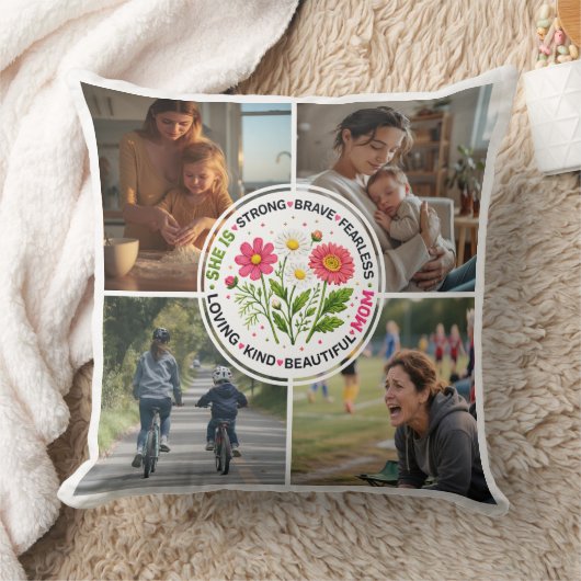 Modern Floral Multi-Photo Custom Mother's Day  クッション (ブランケット)