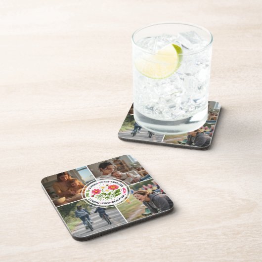 Modern Floral Multi-Photo Custom Mother's Day コースター (右側)