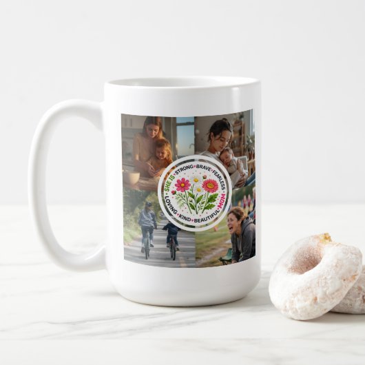 Modern Floral Multi-Photo Custom Mother's Day  コーヒーマグカップ (ドーナツ)