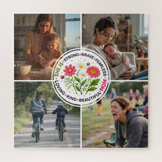 Modern Floral Multi-Photo Custom Mother's Day  ジグソーパズル (縦)