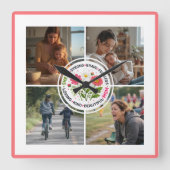 Modern Floral Multi-Photo Custom Mother's Day スクエア壁時計 (正面)