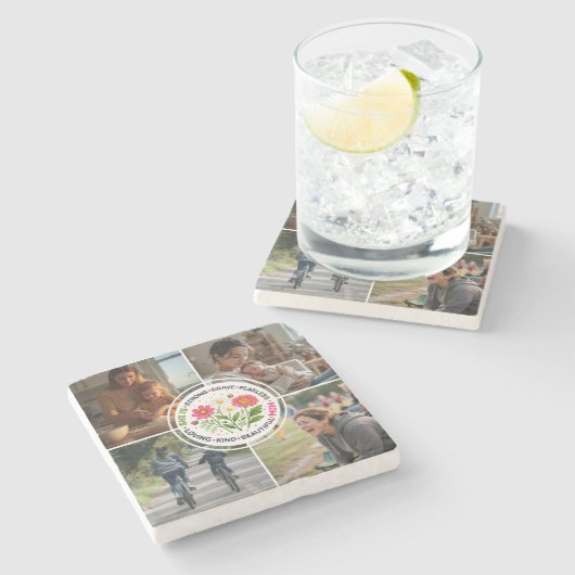 Modern Floral Multi-Photo Custom Mother's Day ストーンコースター (横)