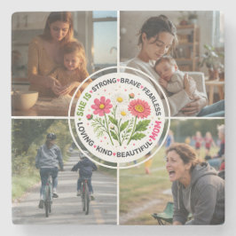 Modern Floral Multi-Photo Custom Mother's Day ストーンコースター
