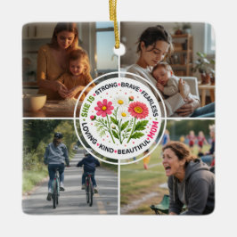 Modern Floral Multi-Photo Custom Mother's Day セラミックオーナメント