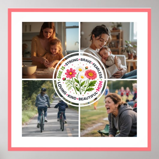 Modern Floral Multi-Photo Custom Mother's Day ポスター (正面)