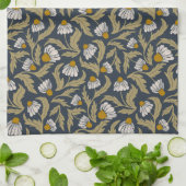 Modern Floral Navy Blue Coneflower Daisy Botanical キッチンタオル (折り畳み)