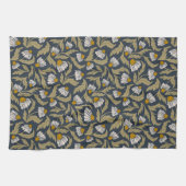 Modern Floral Navy Blue Coneflower Daisy Botanical キッチンタオル (横)