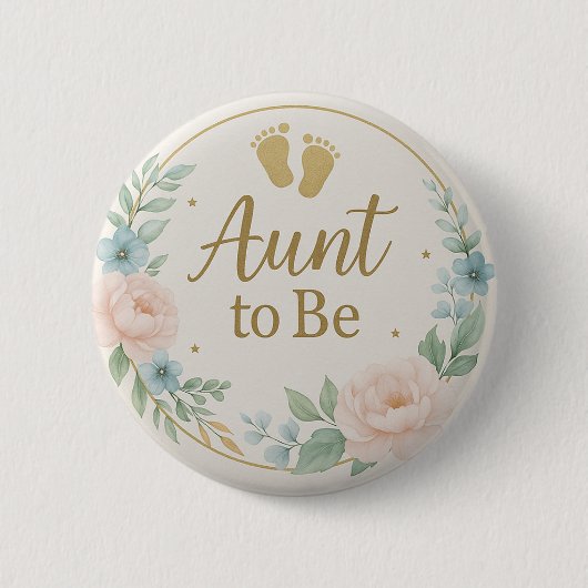 Modern Floral Pastel Aunt to Be Button 缶バッジ (正面)
