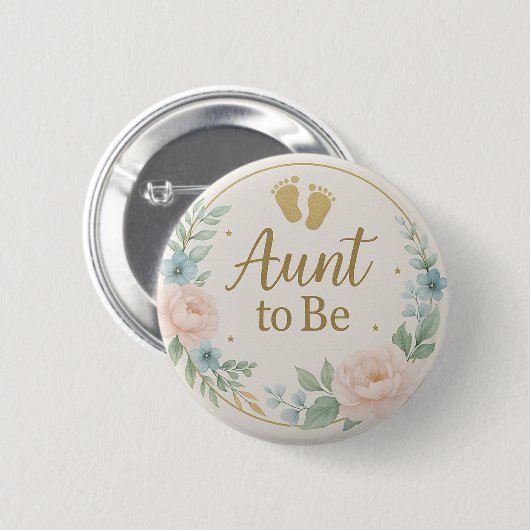 Modern Floral Pastel Aunt to Be Button 缶バッジ (正面&裏面)