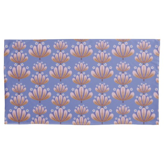 Modern Floral Pattern in Blue and Tan 枕カバー (正面)