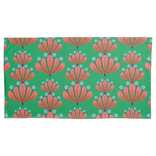 Modern Floral Pattern in Green and Salmon 枕カバー (正面)
