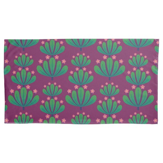 Modern Floral Pattern in Pansy Purple and Green 枕カバー (正面)