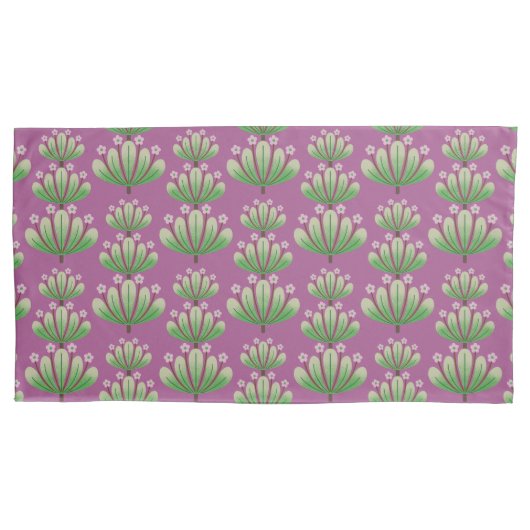 Modern Floral Pattern in Plum and Green 枕カバー (正面)