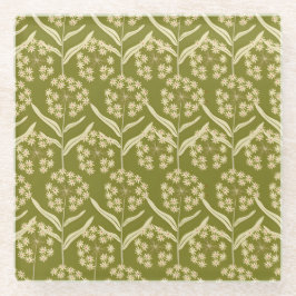 Modern Floral Pattern: White Umbel Flowers ガラスコースター