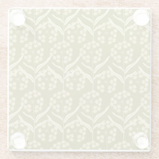 Modern Floral Pattern: White Umbel Flowers ガラスコースター (裏面)