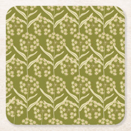 Modern Floral Pattern: White Umbel Flowers スクエアペーパーコースター