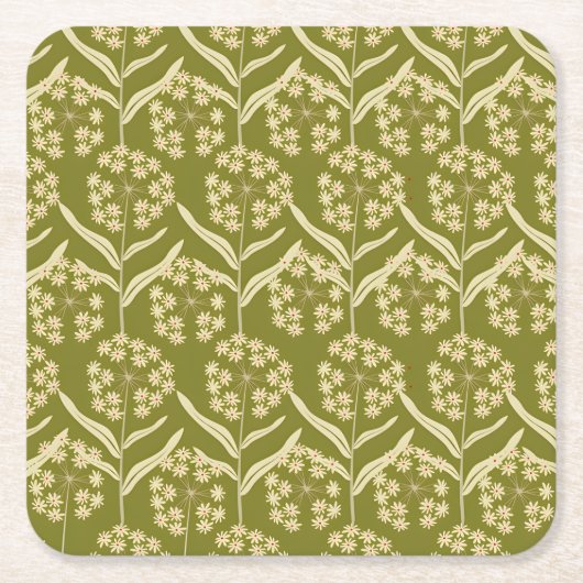 Modern Floral Pattern: White Umbel Flowers スクエアペーパーコースター (正面)