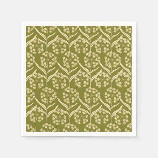 Modern Floral Pattern: White Umbel Flowers スタンダードカクテルナプキン (正面)