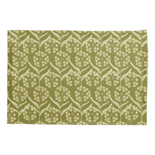 Modern Floral Pattern: White Umbel Flowers 枕カバー (裏面-左)