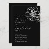 Modern Floral Peony Black and White Wedding 招待状 (正面/裏面)