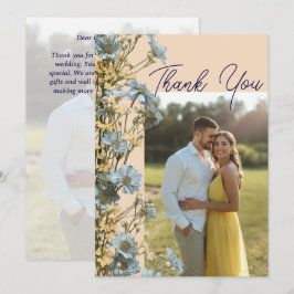 Modern Floral Photo Wedding Thank You Card W Note サンキューカード