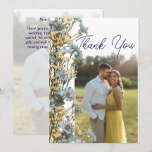 Modern Floral Photo Wedding Thank You Card W Note