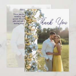 Modern Floral Photo Wedding Thank You Card W Note サンキューカード