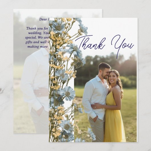 Modern Floral Photo Wedding Thank You Card W Note サンキューカード (正面/裏面)