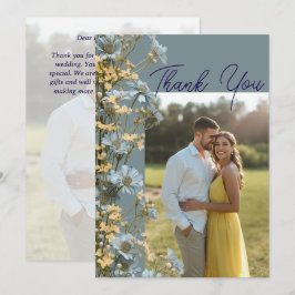 Modern Floral Photo Wedding Thank You Card W Note サンキューカード