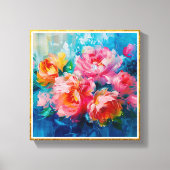 Modern Floral Pink Abstract – Gold Textured Frame キャンバスプリント (正面)