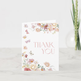 Modern Floral Pink Bridal Shower Thank You Card サンキューカード